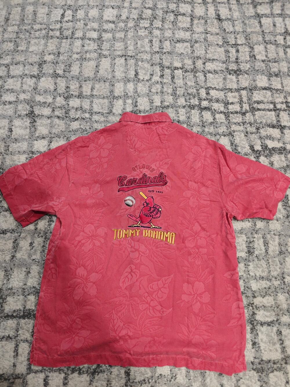 Tommy Bahama MLB St Louis Cardinals Silk Embroidered Camp Hawaiian Shirt Mens M